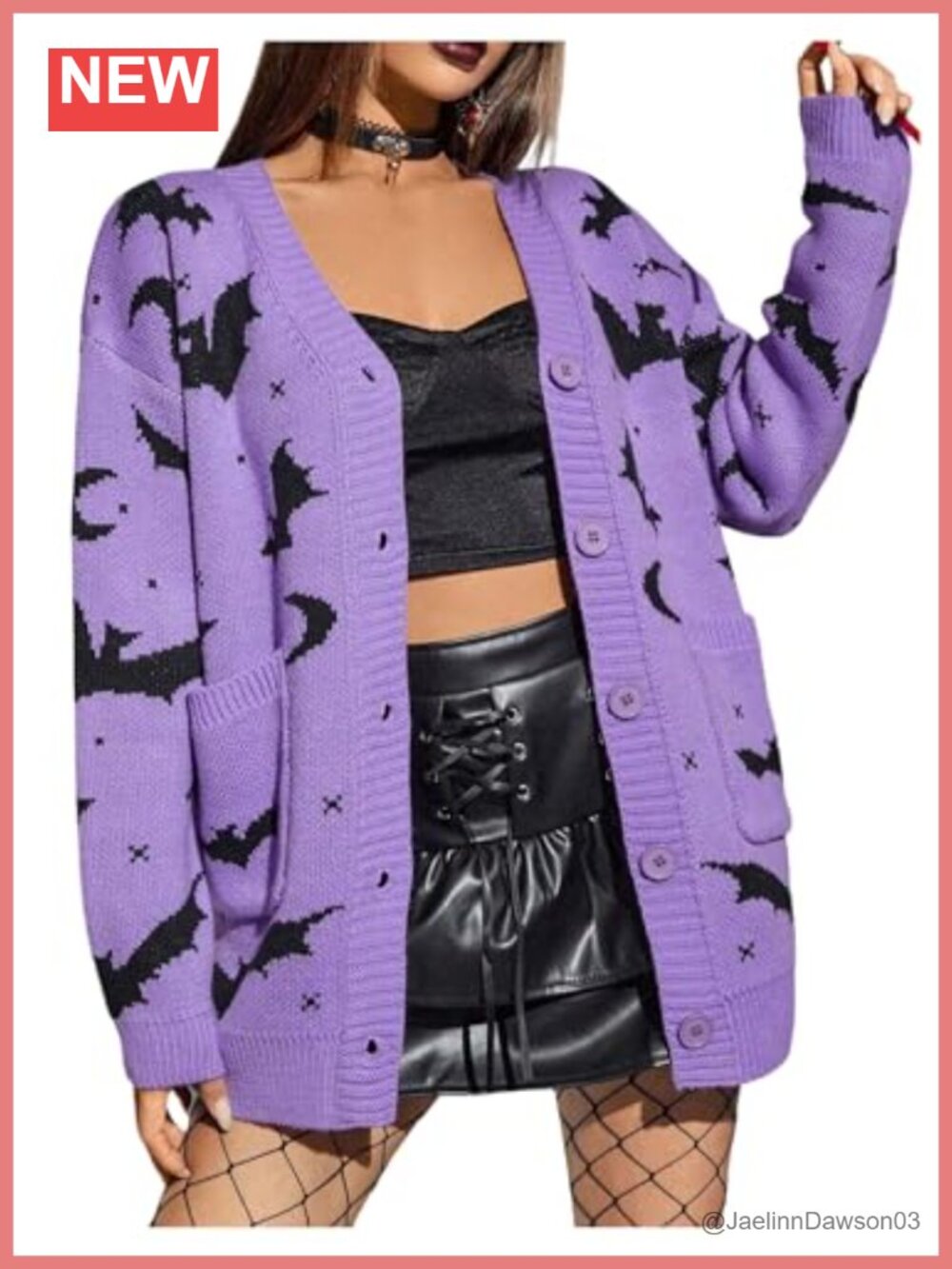 Gothic Graphic Button Down Cardigan Sweater Lightweight Acrylic